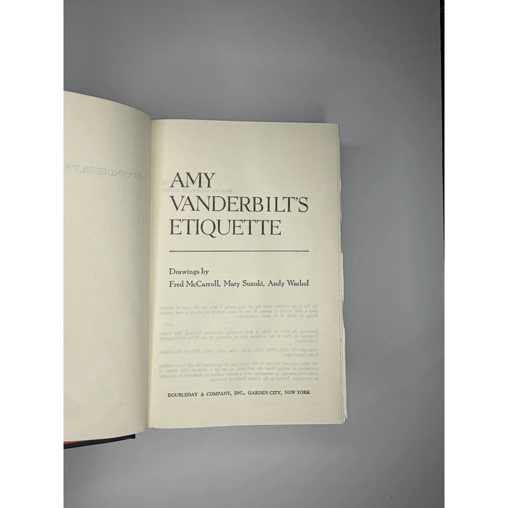 Amy Vanderbilt's Etiquette, Hardcover. Doubleday 1972 Drawings by Andy Warhol